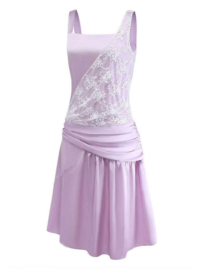 Purple 1920s Floral Embroidered Mesh Satin Dress - vintage dress, retro fashion, Gatsby party
