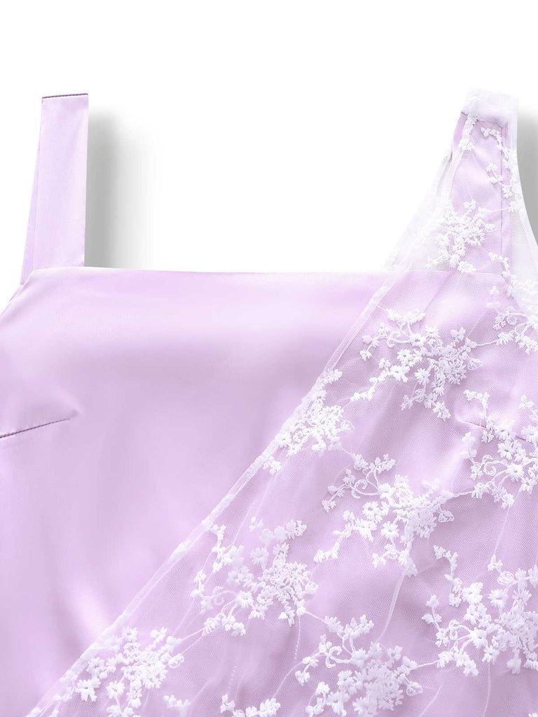 Purple 1920s Floral Embroidered Mesh Satin Dress - vintage dress, retro fashion, Gatsby party