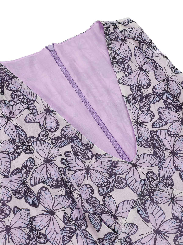 Purple 1930s Butterfly V-Neck Sleeveless Dress: timeless style reimagined