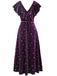 Purple 1940s Velvet V-Neck Star Ruffle Dress - vintage dress, retro fashion