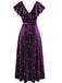 Purple 1940s Velvet V-Neck Star Ruffle Dress - vintage dress, retro fashion