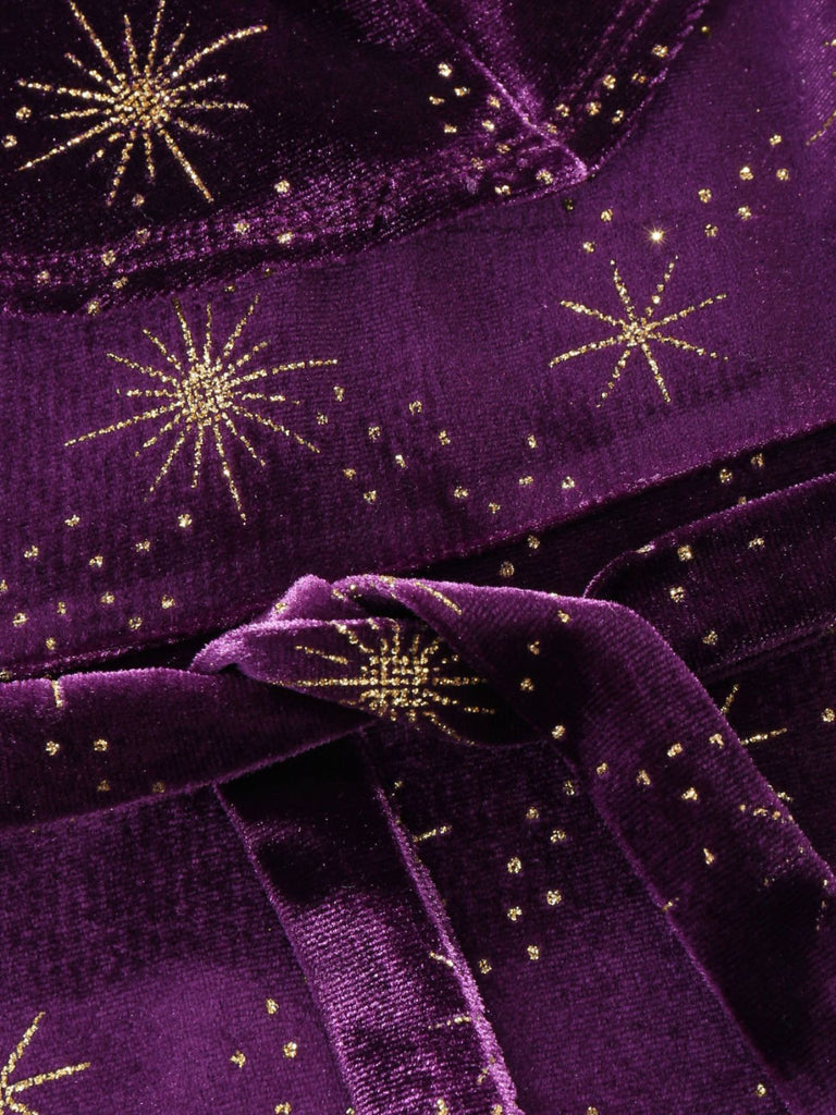 Purple 1940s Velvet V-Neck Star Ruffle Dress - vintage dress, retro fashion