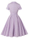 Purple 1950s Plaid Square Neck Button Swing Dress - vintage dress, retro fashion, rockabilly