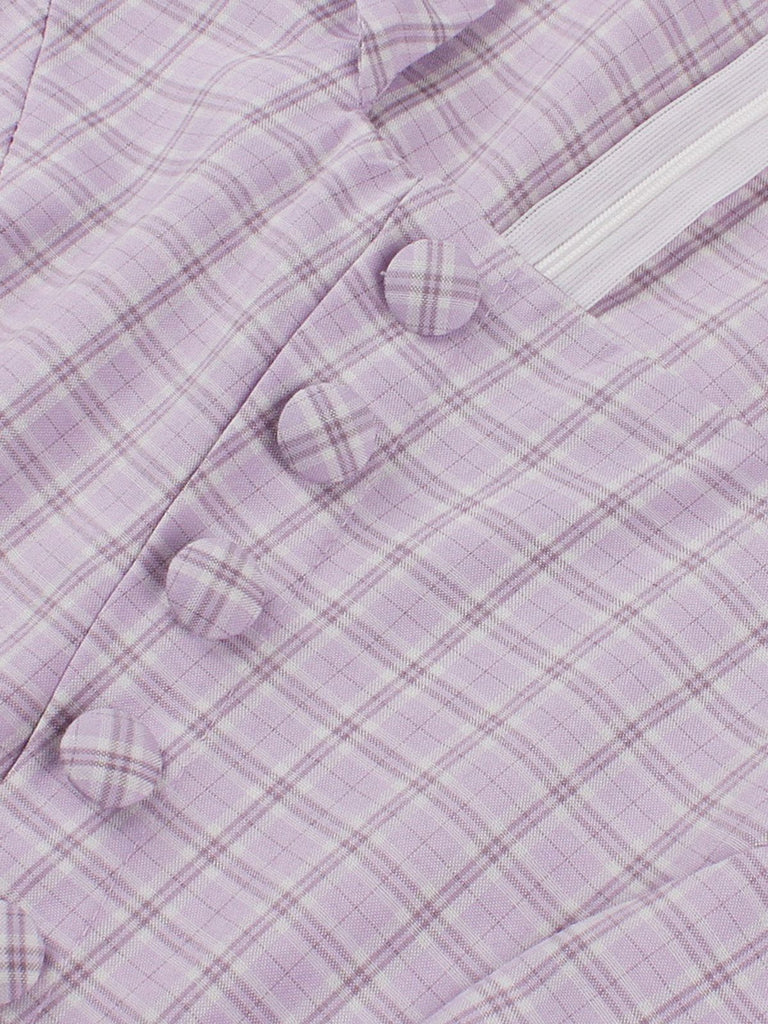 Purple 1950s Plaid Square Neck Button Swing Dress - vintage dress, retro fashion, rockabilly