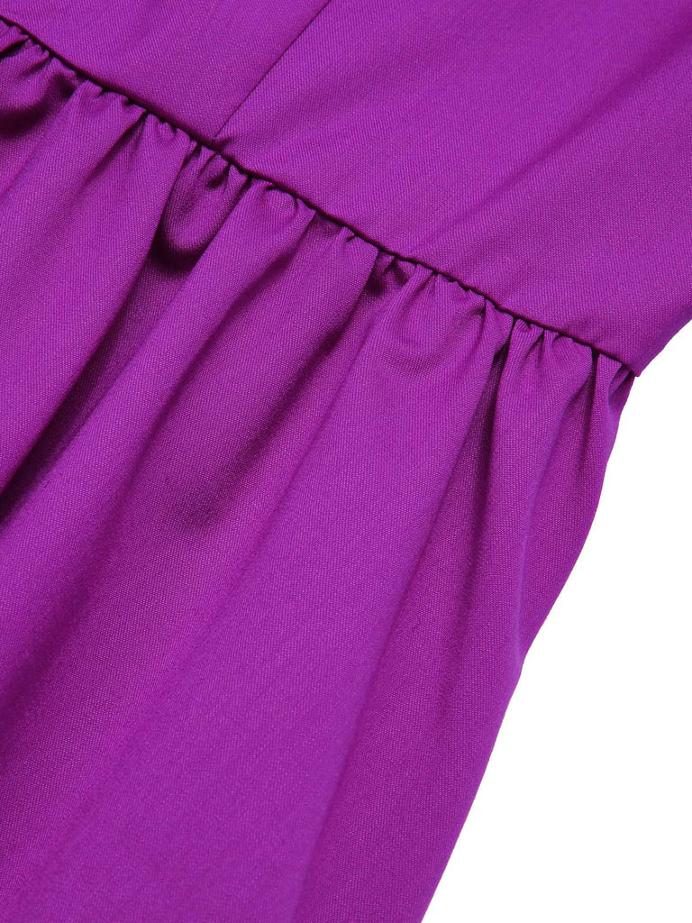 She slips into this Purple 1950s Solid Spliced Tie Neck Dress and suddenly it's a 1950s daydream