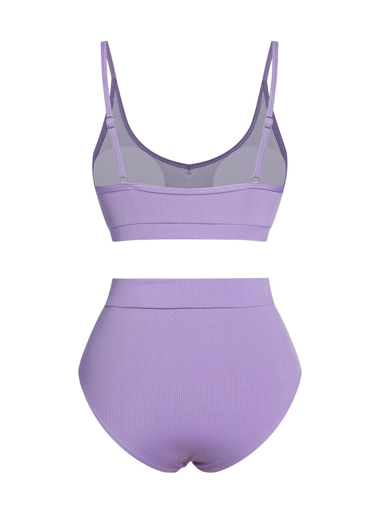 Purple 1950s Spaghetti Straps Solid Swimsuit, vintage swimsuit, pin-up swimwear - perfect for women who love vintage and retro fashion