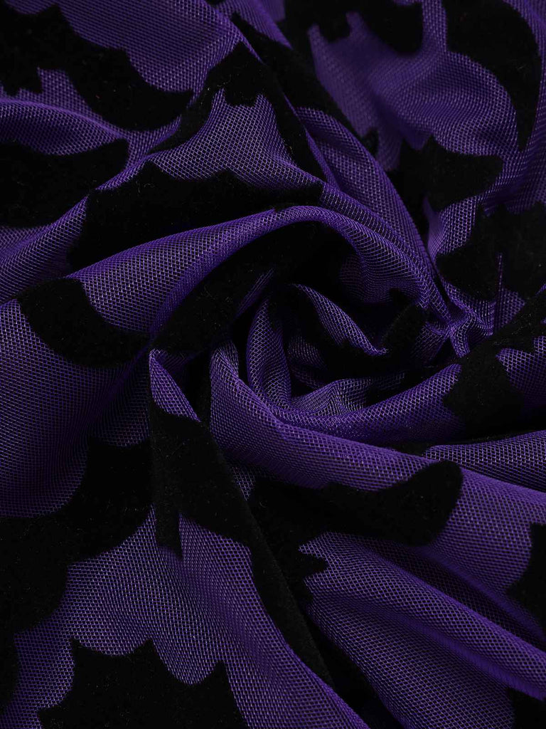 Purple 1960s Bats Mesh Bell Sleeves Dress, vintage dress, retro fashion - perfect for women who love vintage and retro fashion