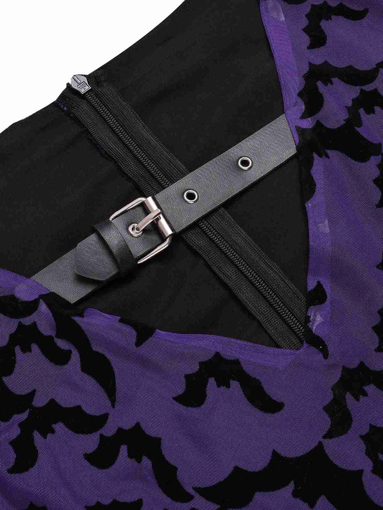 Purple 1960s Bats Mesh Bell Sleeves Dress, vintage dress, retro fashion - perfect for women who love vintage and retro fashion