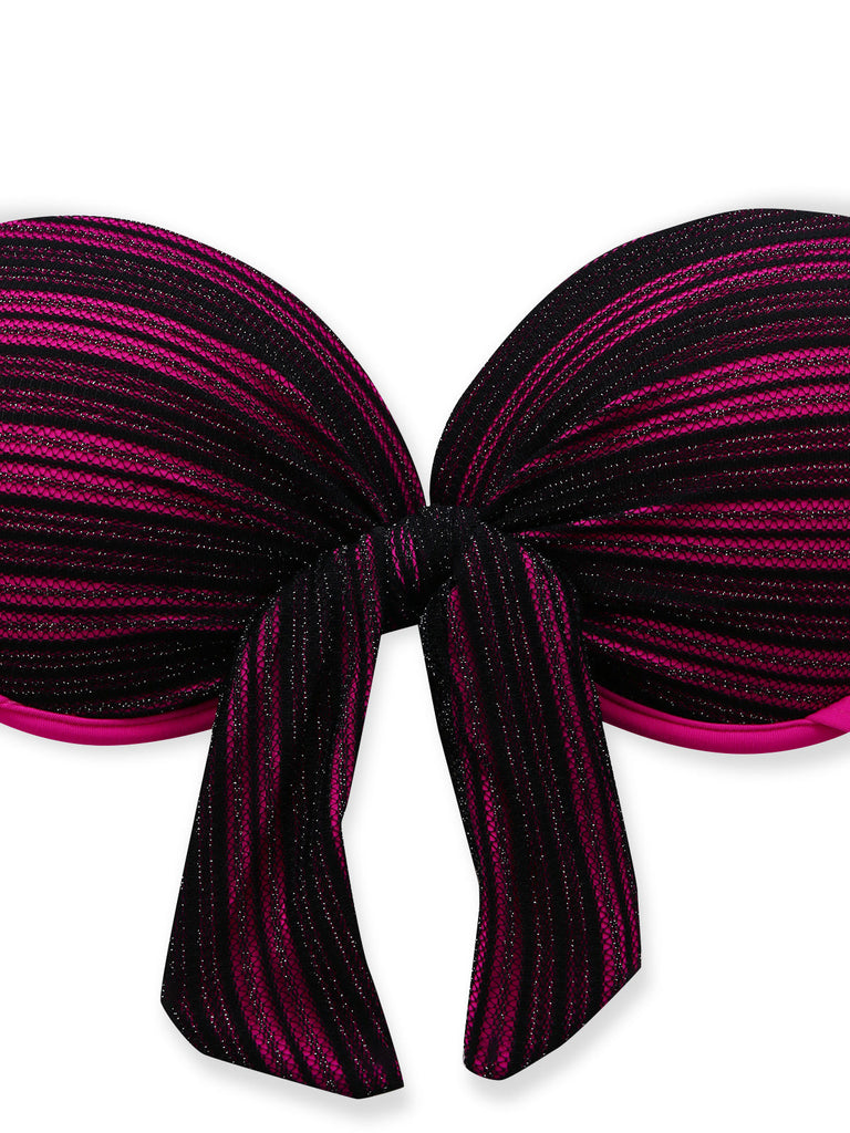 Purple 1960s Halter Striped Bow-Tie Bikini Set - vintage swimwear, retro swimsuit, pin-up style for vintage lovers