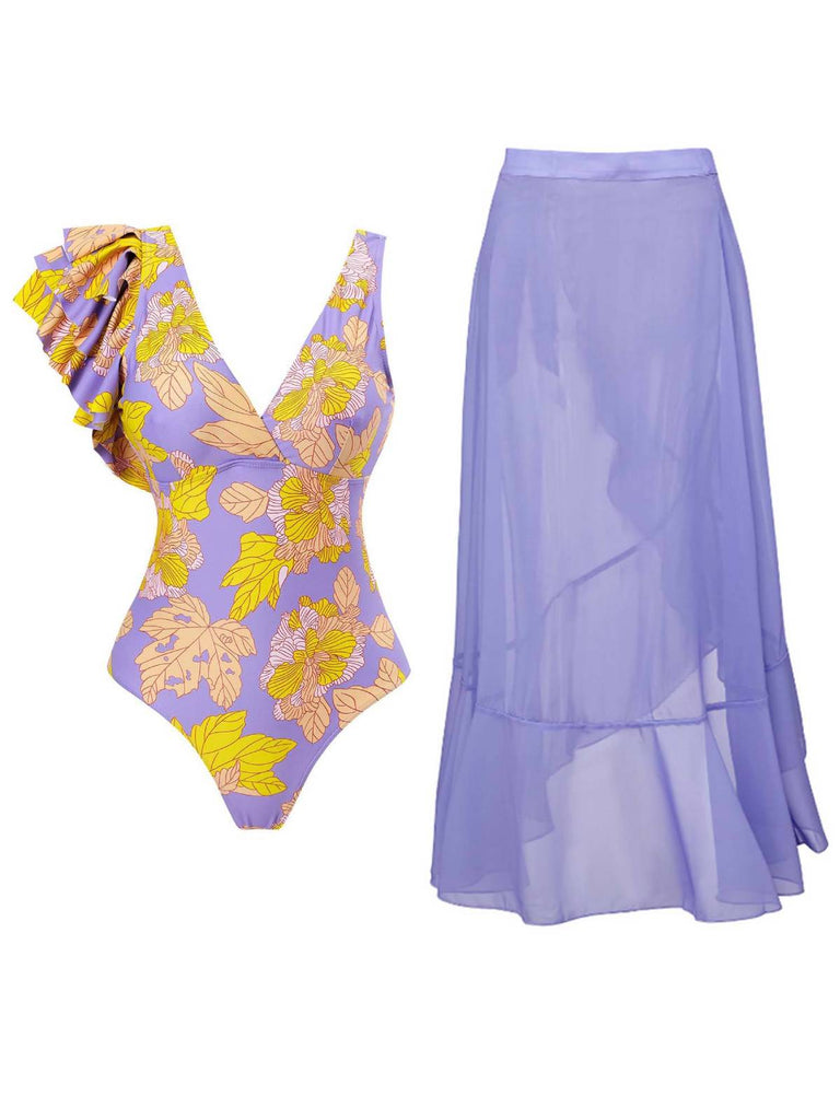 Purple 1960s Maple One-piece Swimsuit: timeless style reimagined