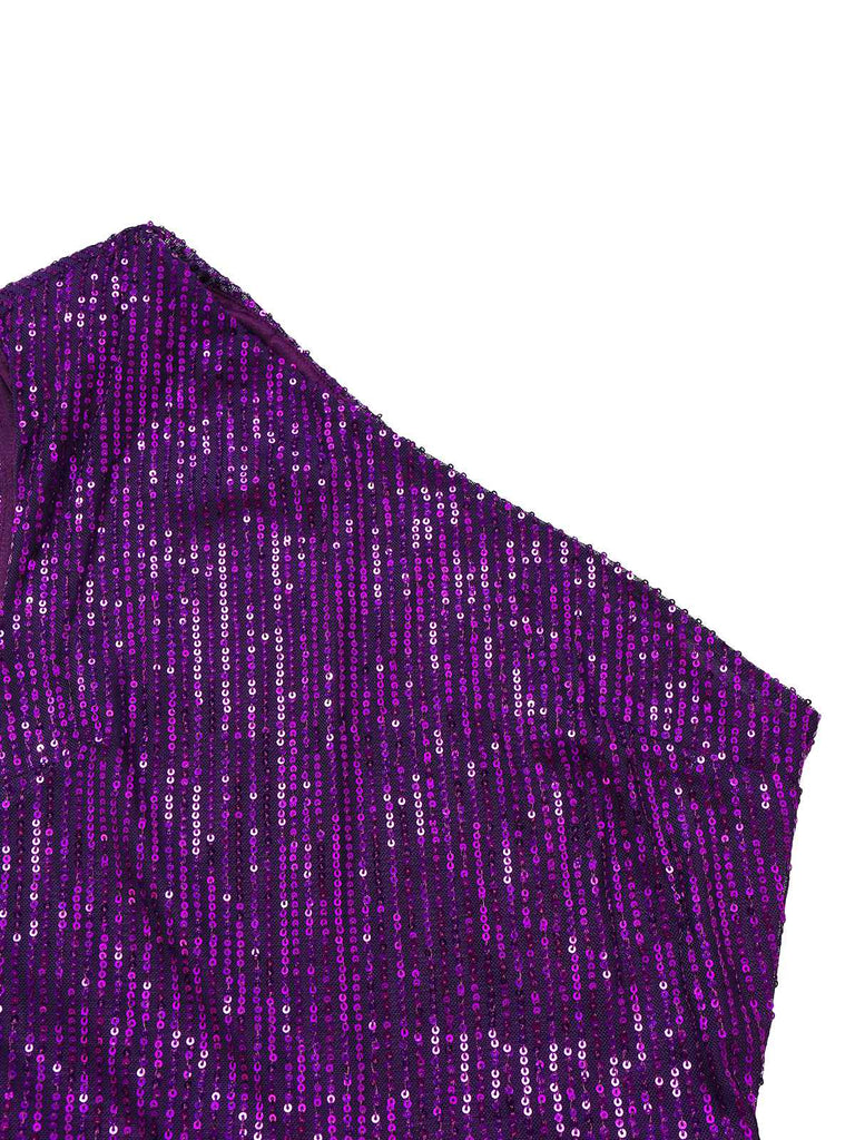 Purple 1970s  Sequin One-Shoulder Jumpsuit - vintage jumpsuit, retro fashion