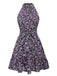 She slips into this Purple 1980s Ditsy Floral Sleeveless Dress and suddenly it's a 1980s daydream