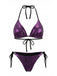Purple 1980s Halter Metallic Snakeskin Print Bikini Set - vintage swimsuit, pin-up swimwear for vintage lovers
