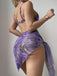 Purple 1980s Marble Triangle Bikini Set & Cover-Up - vintage swimsuit, pin-up swimwear for vintage lovers