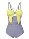 Purple & Yellow 1950s Cut Out Contrast Bow Swimsuit, vintage swimsuit, pin-up swimwear - perfect for women who love vintage and retro fashion