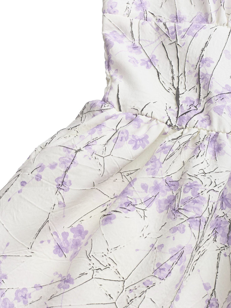 Purple 1970s Floral Print Spaghetti Strap Romper