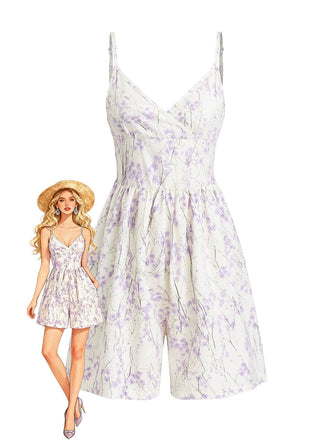 Floral dress with a model wearing it on a white background