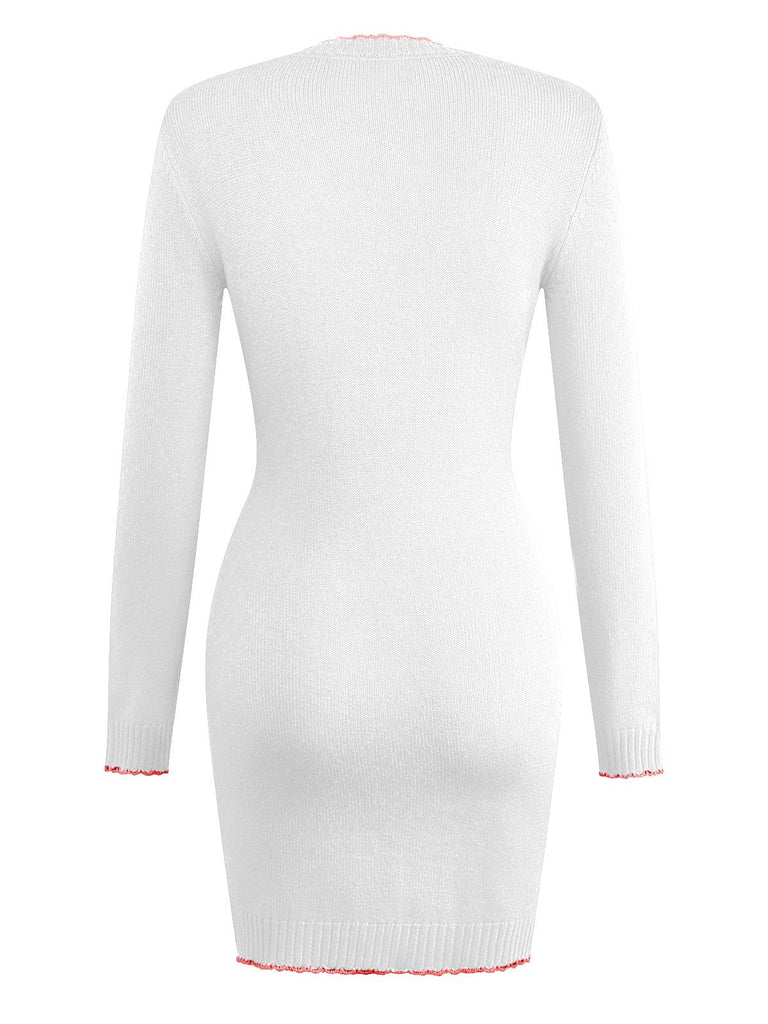 1960s Knit Heart Pattern Long Sleeve Dress