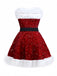 Red 1960s Christmas Fur Sequin Strapless Dress