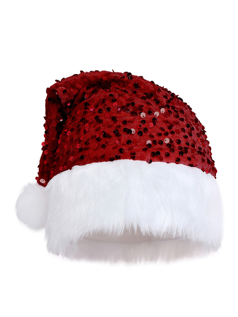 Red 1960s Christmas Fur Sequin Strapless Dress