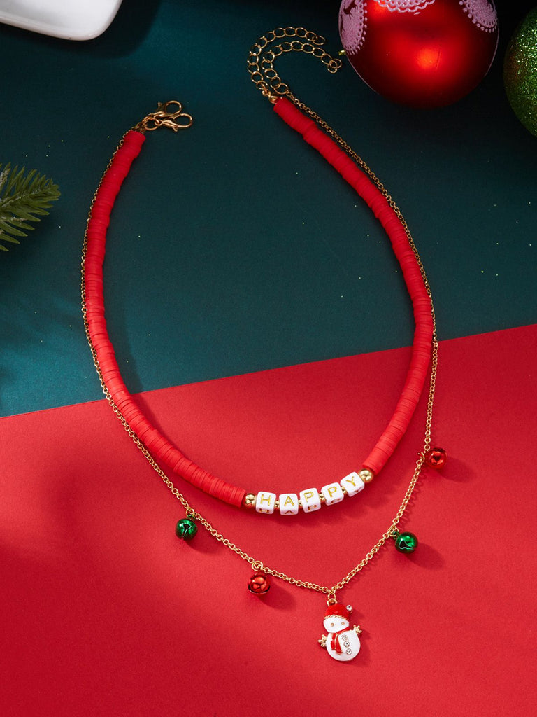 Christmas Layered Beaded Bells Necklace