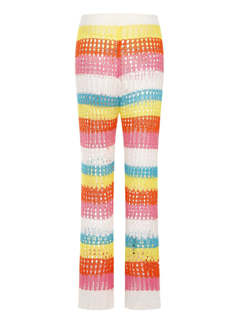 This Rainbow 1970s Hollow Knitted Beach Pants carries 1970s vacation dreams in every stitch