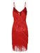 This Red 1920s Spaghetti Strap Sequin Fringe Dress wraps her in 1920s elegance, one twirl at a time