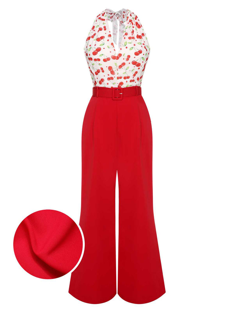Red 1930s Cherry Belted Halter Jumpsuit: timeless style reimagined