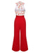 Red 1930s Cherry Belted Halter Jumpsuit — vintage elegance for the modern woman