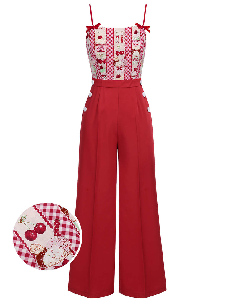 Red 1930s Cherry Cupcake Strap Jumpsuit, vintage romper, retro jumpsuit - perfect for women who love vintage and retro fashion
