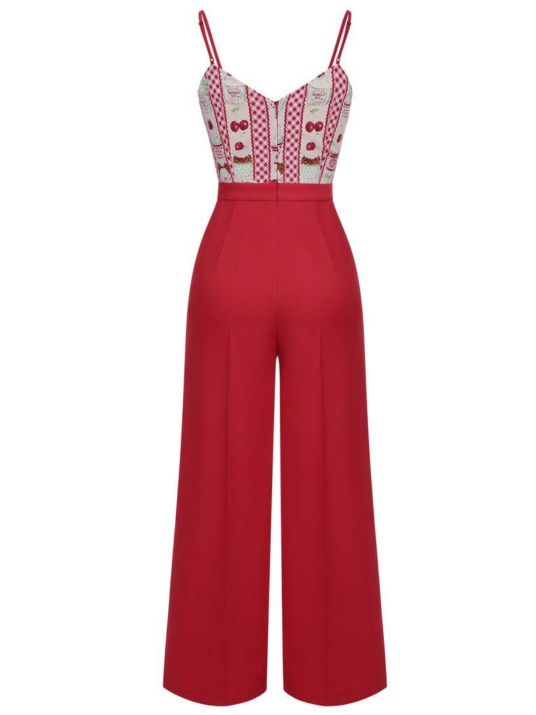 Red 1930s Cherry Cupcake Strap Jumpsuit, vintage romper, retro jumpsuit - perfect for women who love vintage and retro fashion