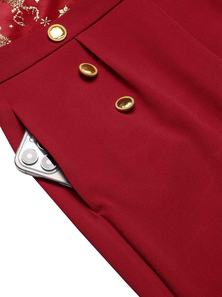 Red 1930s Christmas Elk Gilded Velvet Jumpsuit, vintage romper, retro jumpsuit - perfect for women who love vintage and retro fashion