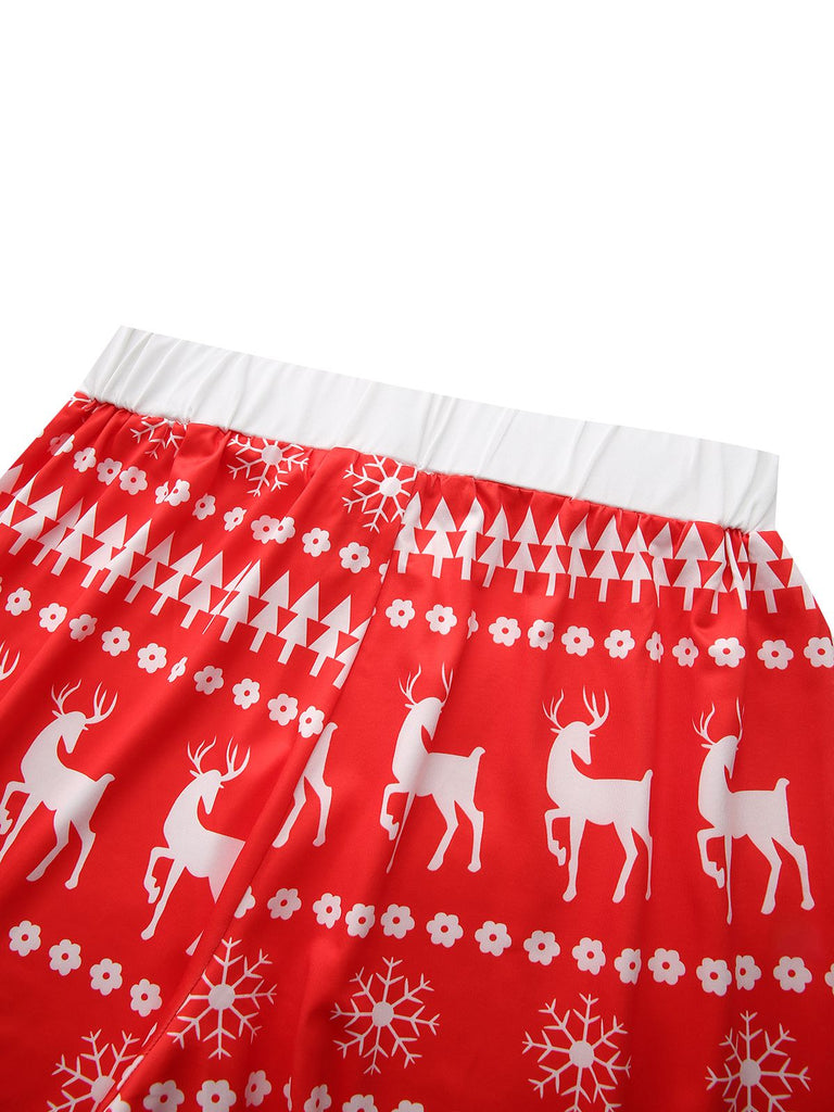 Red 1930s Christmas Tree Reindeer Pants - vintage fashion, retro style, elegant red