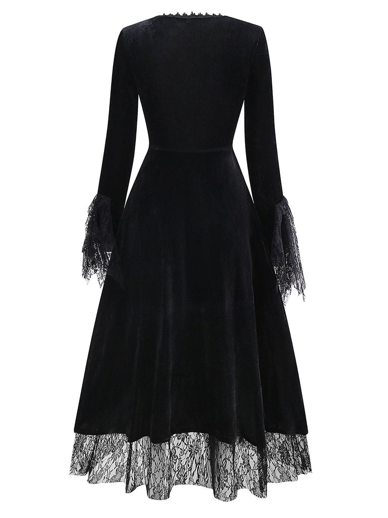 Red 1930s Halloween Vampire Queen Lace-Up Dress - vintage dress, retro fashion, elegant red