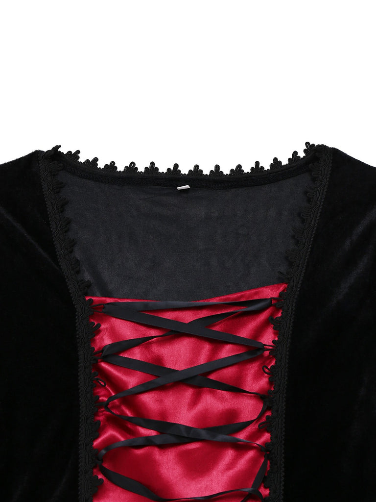 Red 1930s Halloween Vampire Queen Lace-Up Dress - vintage dress, retro fashion, elegant red