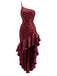 Red 1930s One-Shoulder Sequin Ruffled High-Low Dress - vintage dress, retro fashion, elegant red