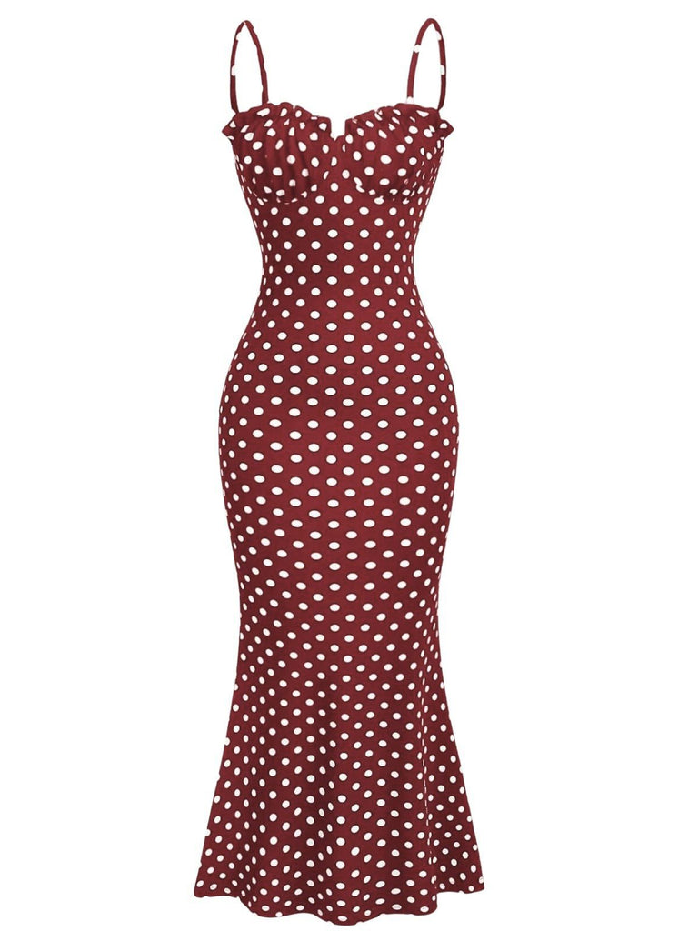[Pre-Sale] Red 1930s Polka Dot Spaghetti Strap Fishtail Dress, vintage dress, retro fashion - perfect for women who love vintage and retro fashion