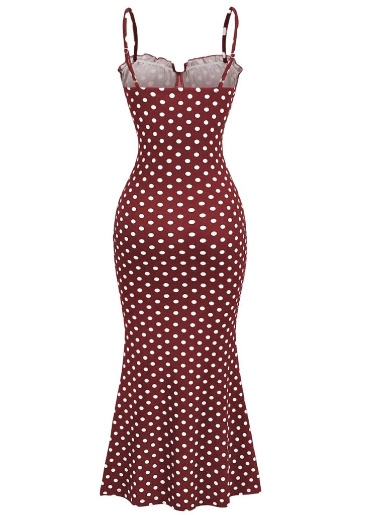 [Pre-Sale] Red 1930s Polka Dot Spaghetti Strap Fishtail Dress, vintage dress, retro fashion - perfect for women who love vintage and retro fashion
