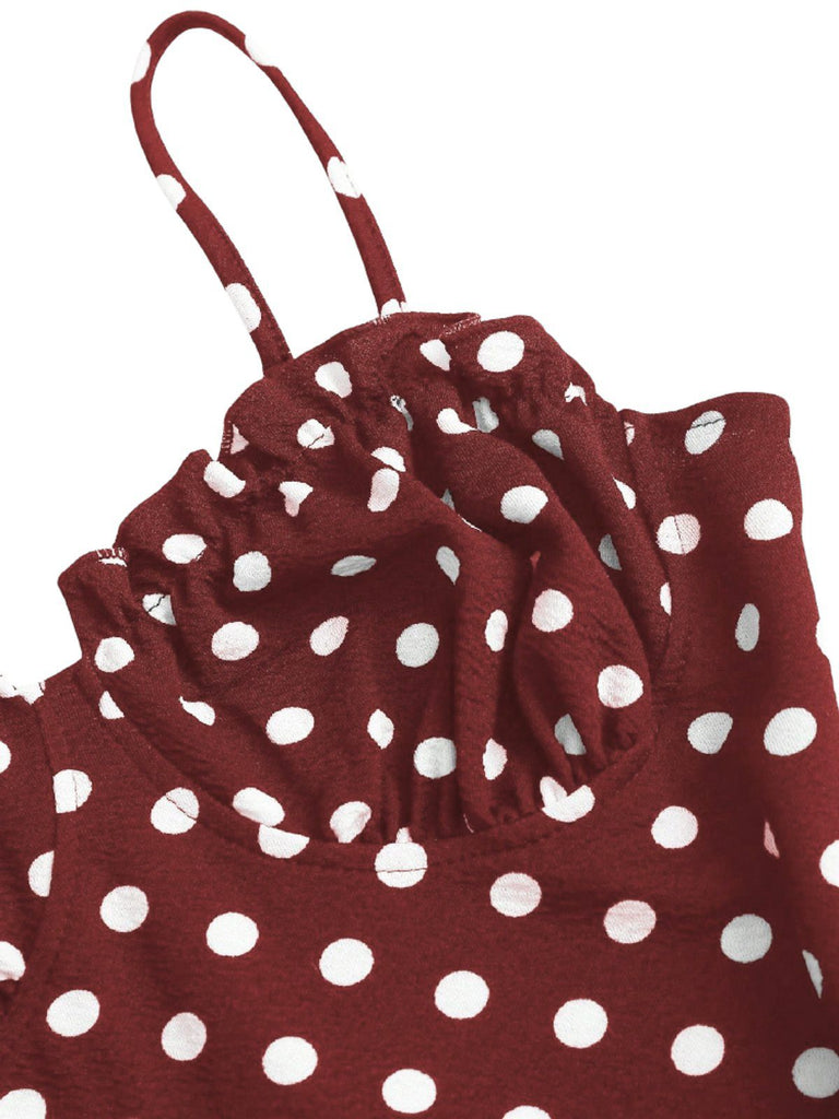 [Pre-Sale] Red 1930s Polka Dot Spaghetti Strap Fishtail Dress, vintage dress, retro fashion - perfect for women who love vintage and retro fashion