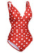 Red 1930s Polka Dot V-Neck Swimsuit, vintage swimsuit, pin-up swimwear - perfect for women who love vintage and retro fashion