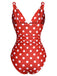 Red 1930s Polka Dot V-Neck Swimsuit, vintage swimsuit, pin-up swimwear - perfect for women who love vintage and retro fashion