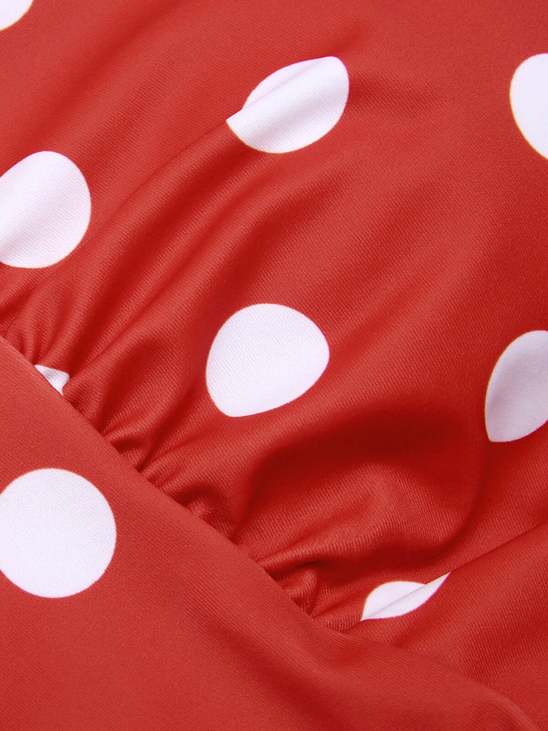 Red 1930s Polka Dot V-Neck Swimsuit, vintage swimsuit, pin-up swimwear - perfect for women who love vintage and retro fashion