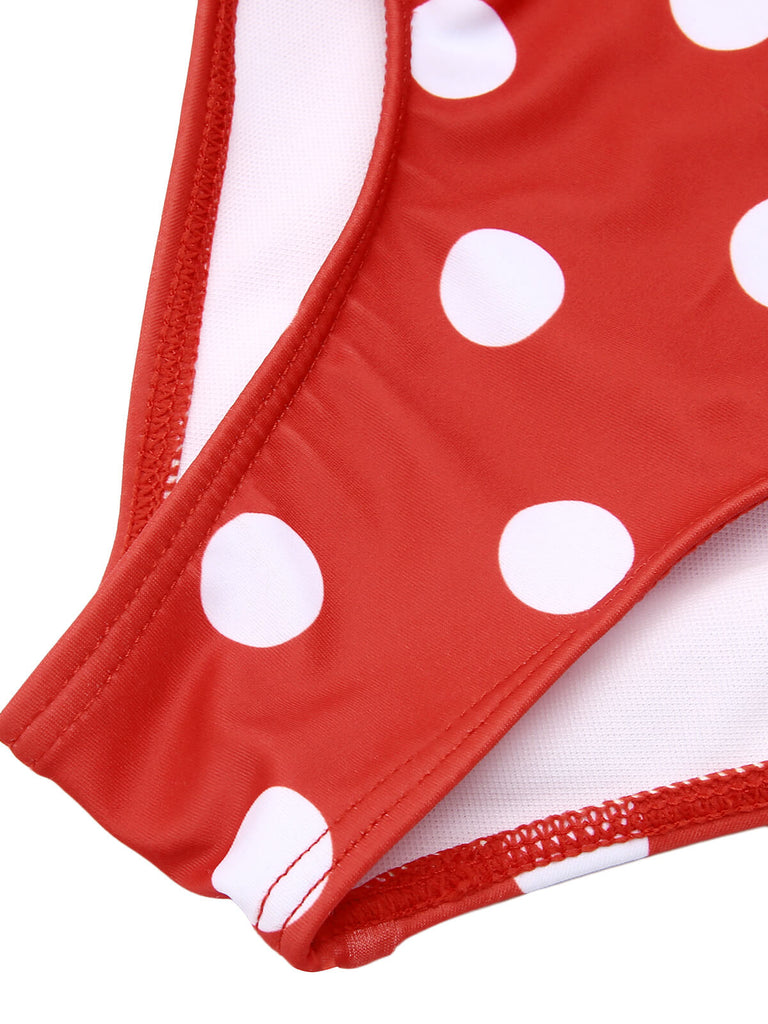 Red 1930s Polka Dot V-Neck Swimsuit, vintage swimsuit, pin-up swimwear - perfect for women who love vintage and retro fashion