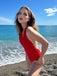 Red 1930s Retro Halter Solid One-piece Swimsuit: 1930s Riviera elegance, reimagined for her
