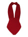 This Red 1930s Retro Halter Solid One-piece Swimsuit carries 1930s vacation dreams in every stitch