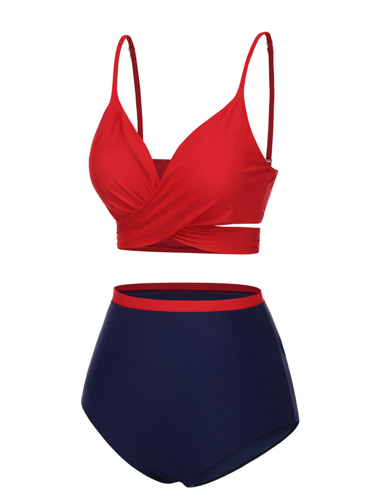 Red 1930s Spaghetti Strap Color Block Swimsuit — because 1930s glamour never goes out of style