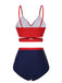 Red 1930s Spaghetti Strap Color Block Swimsuit — 1930s poolside glamour meets sun-drenched confidence