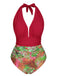Red 1930s Tropical Plants One-Piece Swimsuit, vintage swimsuit, pin-up swimwear - perfect for women who love vintage and retro fashion