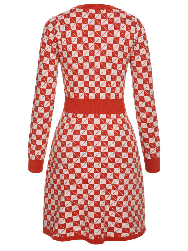 Red 1940s Argyle Check Knitted Pencil Dress, vintage dress, retro fashion - perfect for women who love vintage and retro fashion
