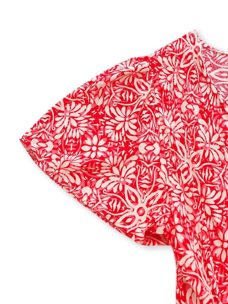 Red 1940s Boho Floral Wrap Dress - vintage dress, retro fashion, elegant red